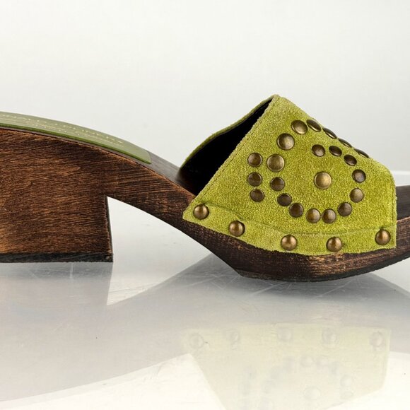 Wood Clogs Donald J Pliner Western Couture Green Suede Studded sz 5 - Picture 3 of 10